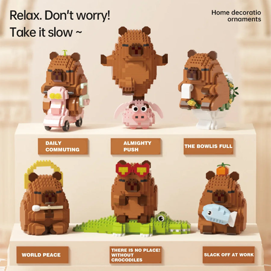 Capybara building blocks being assembled piece by piece like a fun puzzle