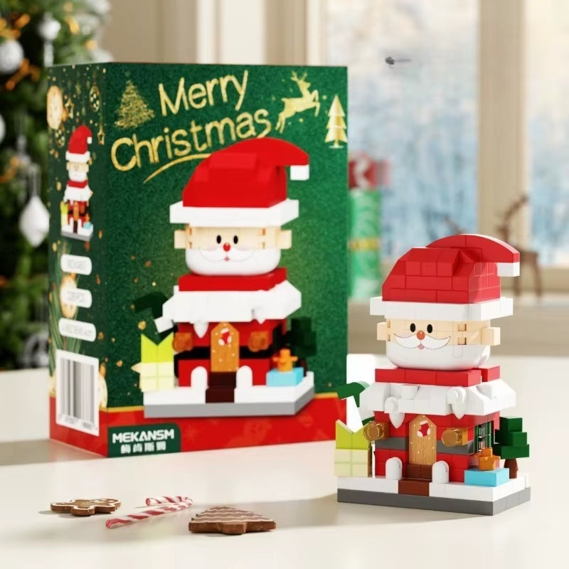 Christmas Santa building block set displayed with festive packaging as holiday gift decor