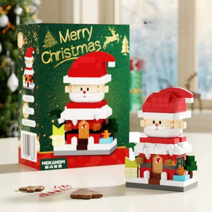 Christmas Santa building block set displayed with festive packaging as holiday gift decor