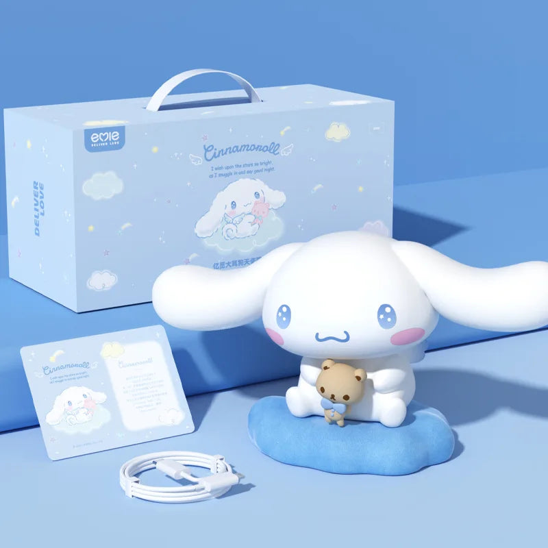 Soft silicone Cinnamoroll night light resting on a cloud base with a dreamy pastel background
