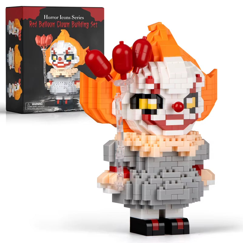 Circus clown–inspired mini brick figure made from small building blocks