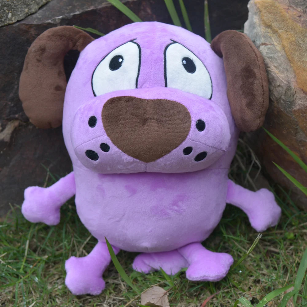 Cowardly purple dog plush displayed with a soft and comforting look