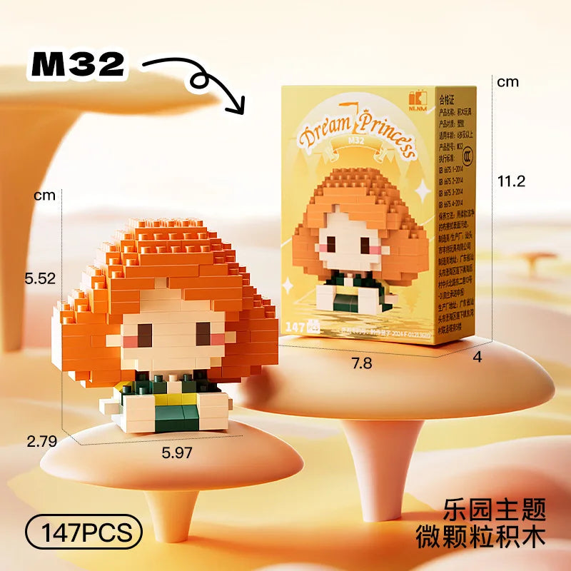 cute curly hair princess building block figure with display box mini collectible toy for kids gift