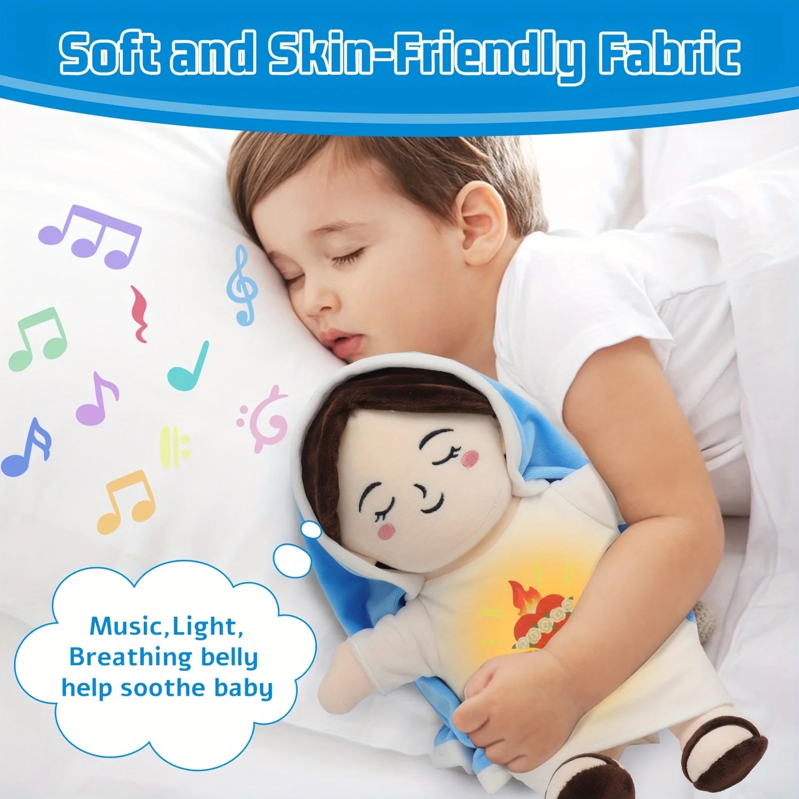 Maria Blue Breathing Jesus Doll Remote Control Lighting Music Easter Christmas Gifts for Boy and Girl