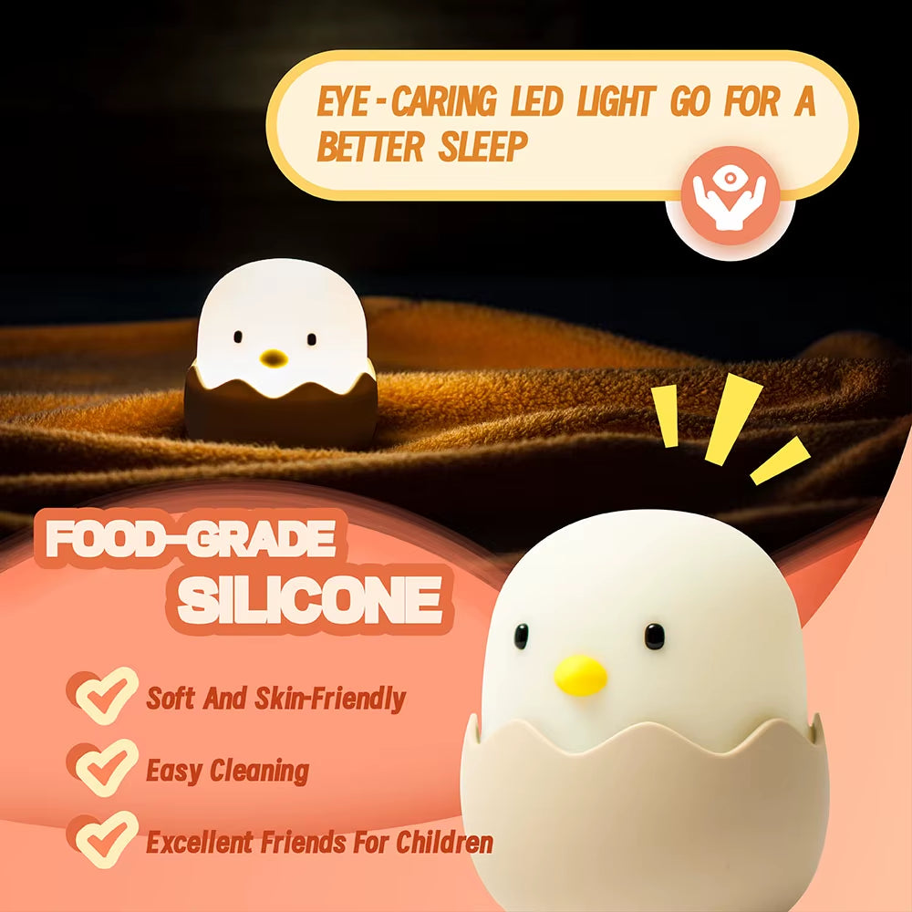 Cute duck night light glowing gently in a dark bedroom