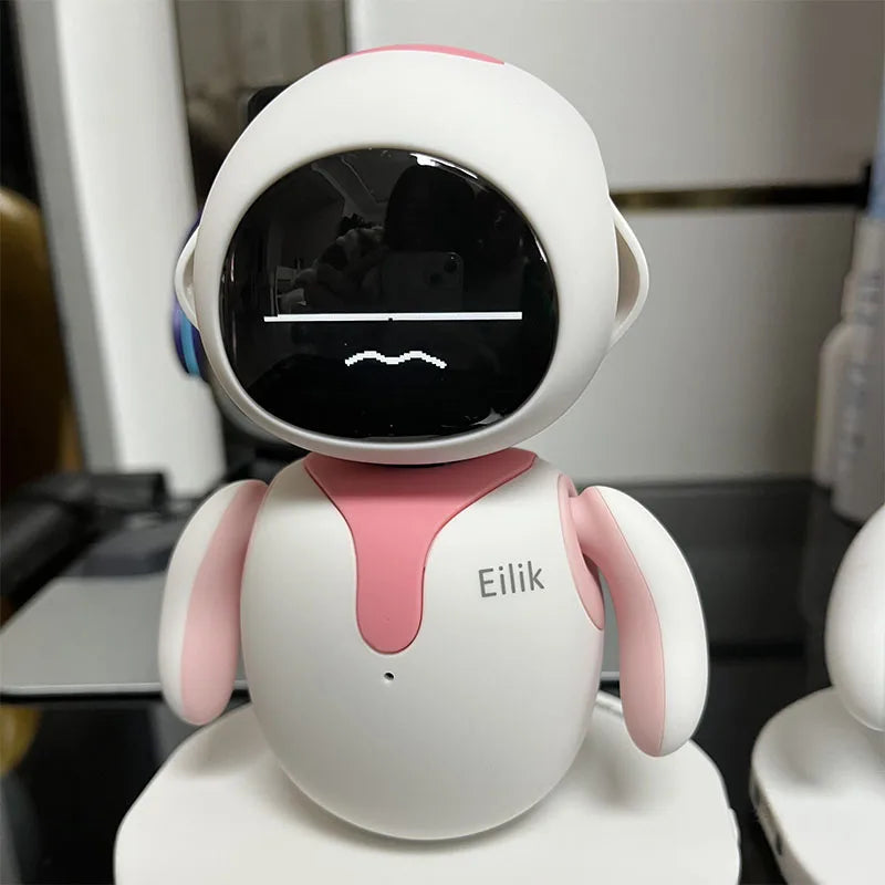 Eilik smart robot pet reacting with emotional expressions during interaction