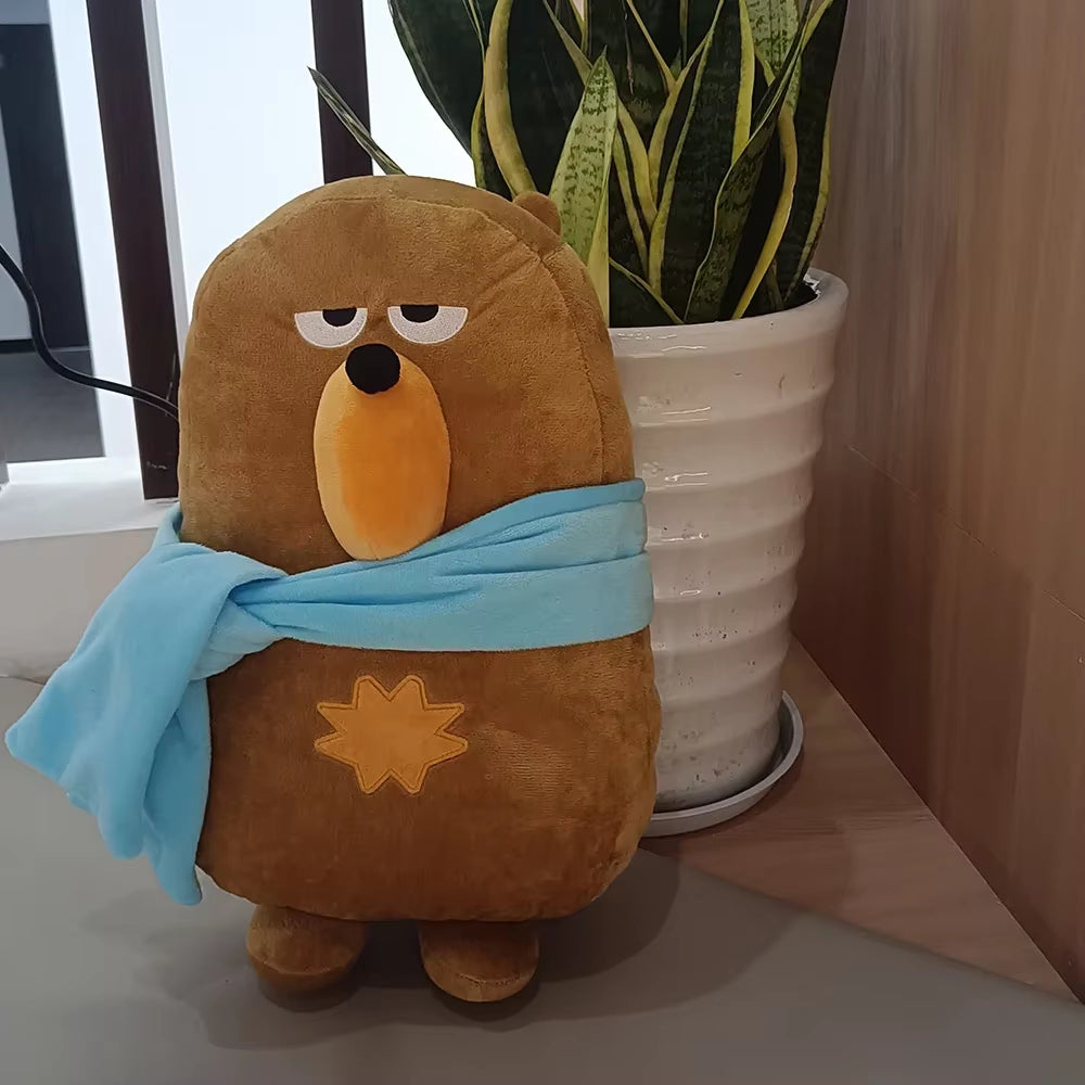 Front view of the Falstaff Duolingo plush bear stuffed toy