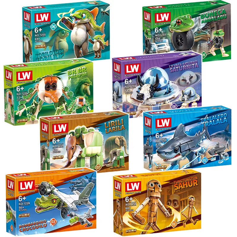 Italian Brainrot Animals Tung Tung Tung Sahur Building Blocks Tralalelo Tralala Shark Brickstoy Gift for Children Kids Blind Box