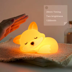 Close-up of the soft silicone fox night light design