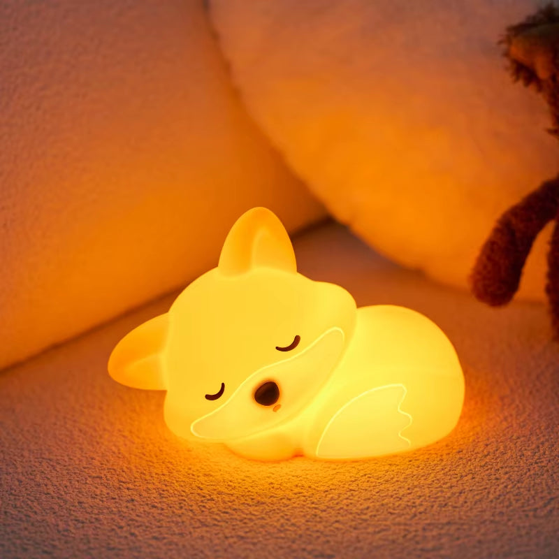 Cute fox night light made from soft silicone with a gentle glow