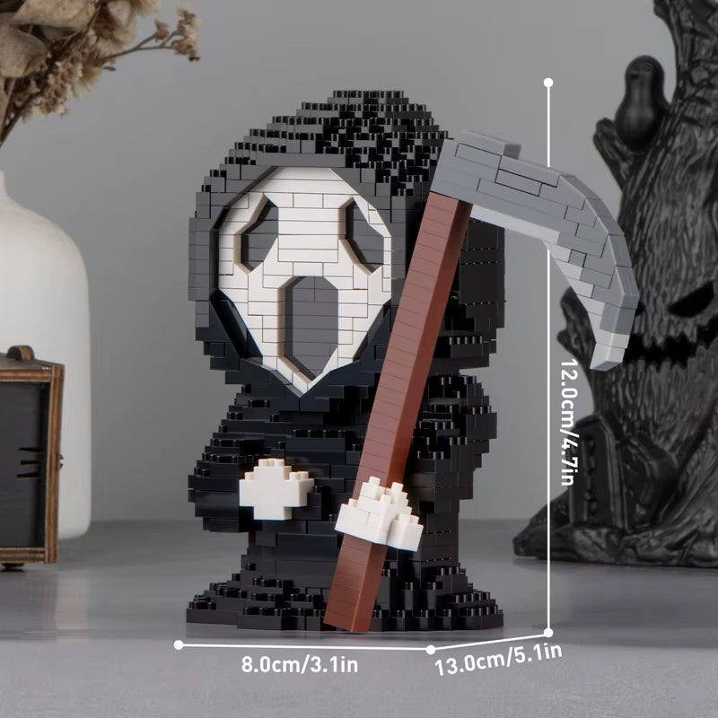 Ghost-masked character mini brick figure with a cartoon block design