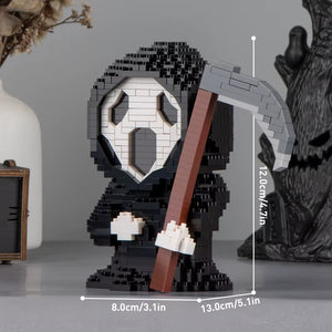 Ghost-masked character mini brick figure with a cartoon block design