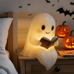 Cartoon ghost night light decorating a kid’s room for Halloween