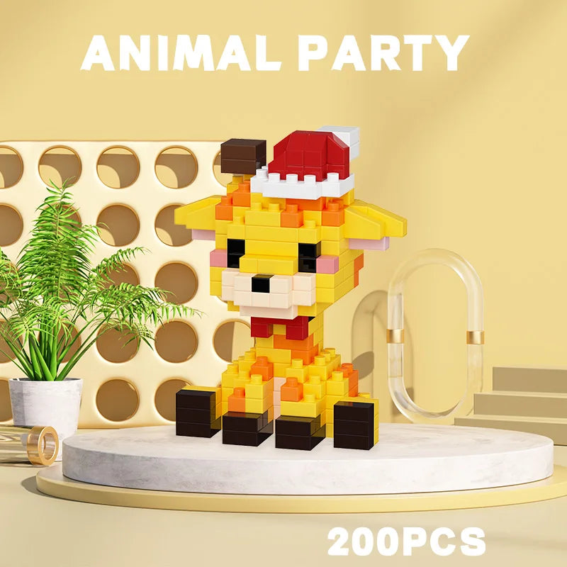 Cute giraffe animal building block toy with hat, mini collectible puzzle figure for kids with 200 pieces