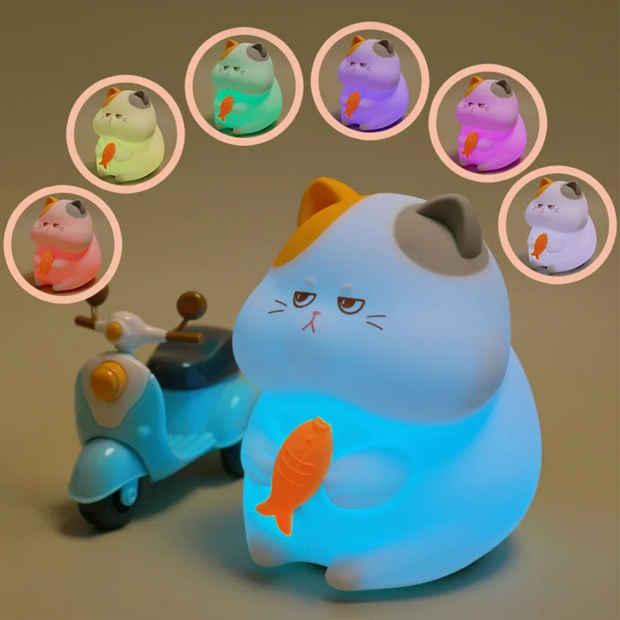 Gluttonous cat night light displaying multiple color lighting options