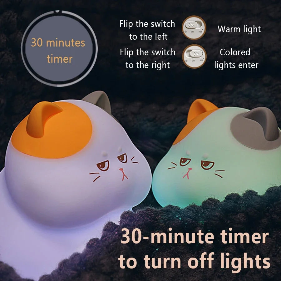 Gluttonous cat night light with 30 minute sleep timer feature