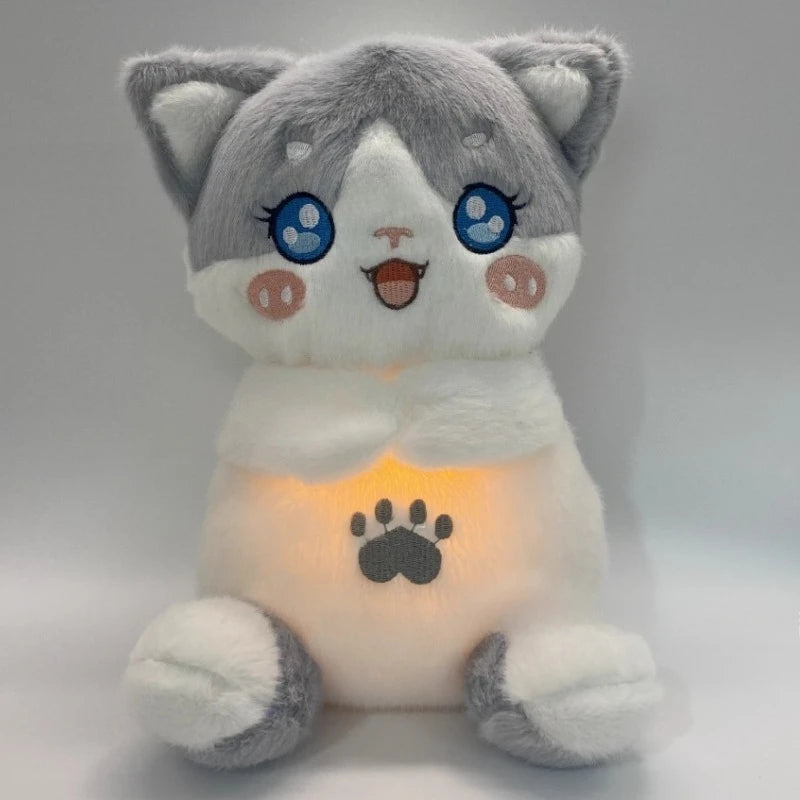 Gray breathing cat plush showing gentle breathing motion for calming and sleep comfort