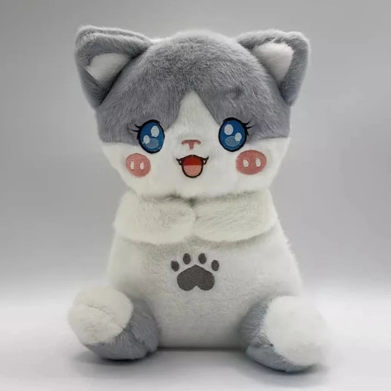 Gray breathing cat plush displayed as a calming sleep companion for anxiety relief