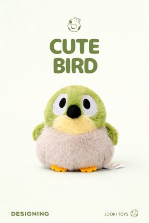 cute green bird plush toy on a clean background, soft stuffed animal gift for kids and plush lovers
