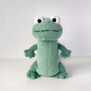green lizard plush toy soft stuffed animal on white background