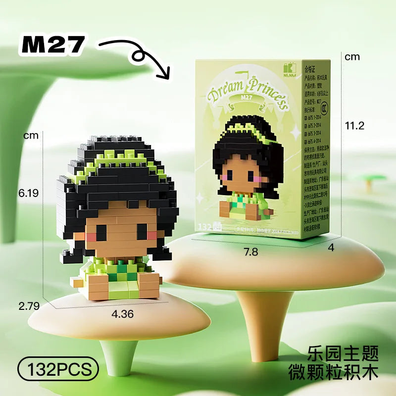 cute green princess building block figure with display box mini collectible toy for kids gift