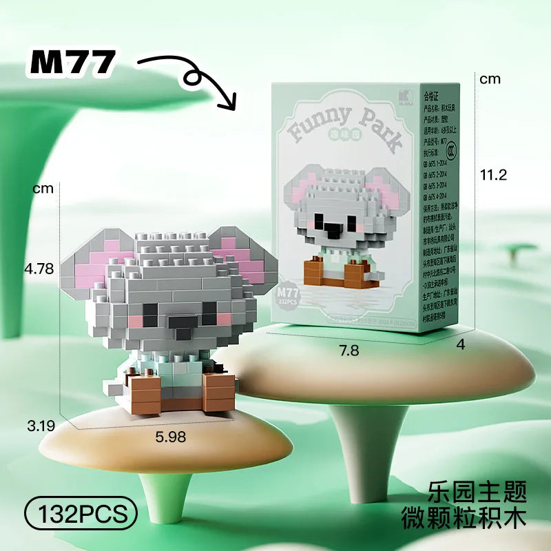 cute grey koala building block figure with display box mini collectible animal toy for kids gift