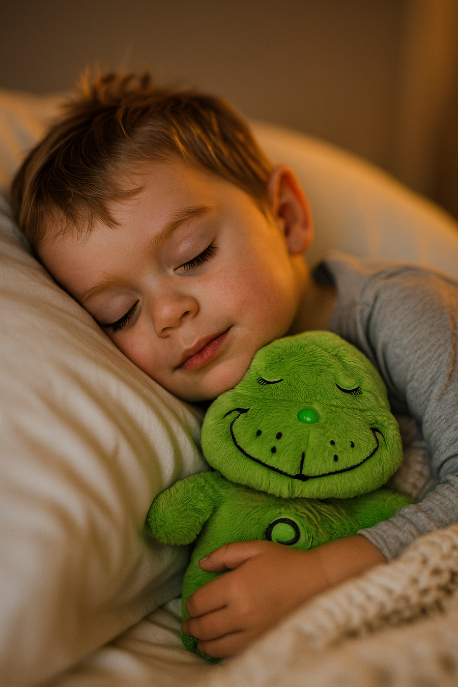 Holly Jolly Grumpkin plush used as a cozy Christmas sleep companion