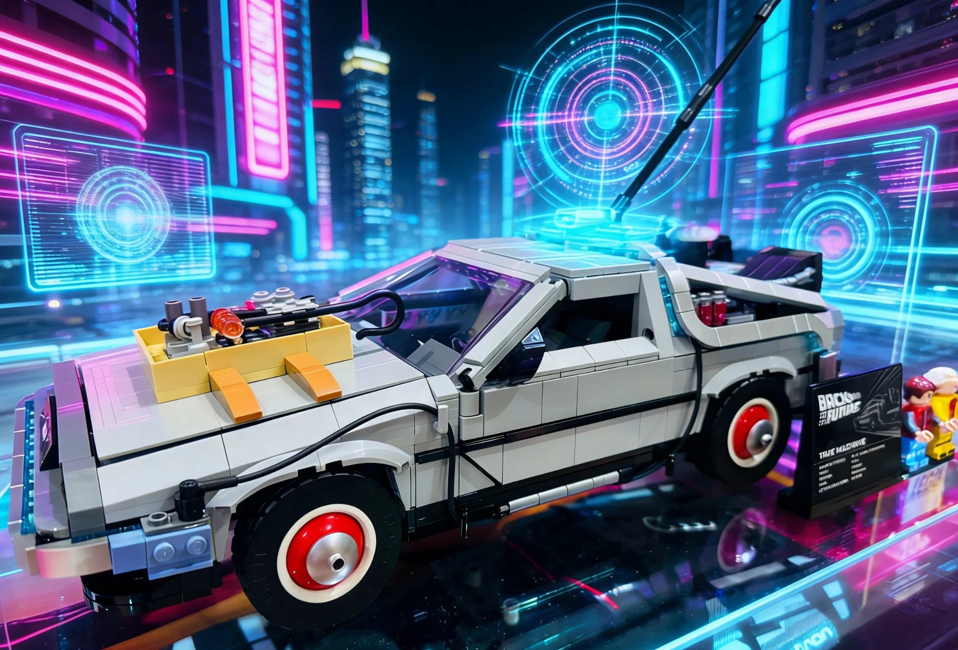 Front view of a retro-inspired speed hypercar built from building blocks