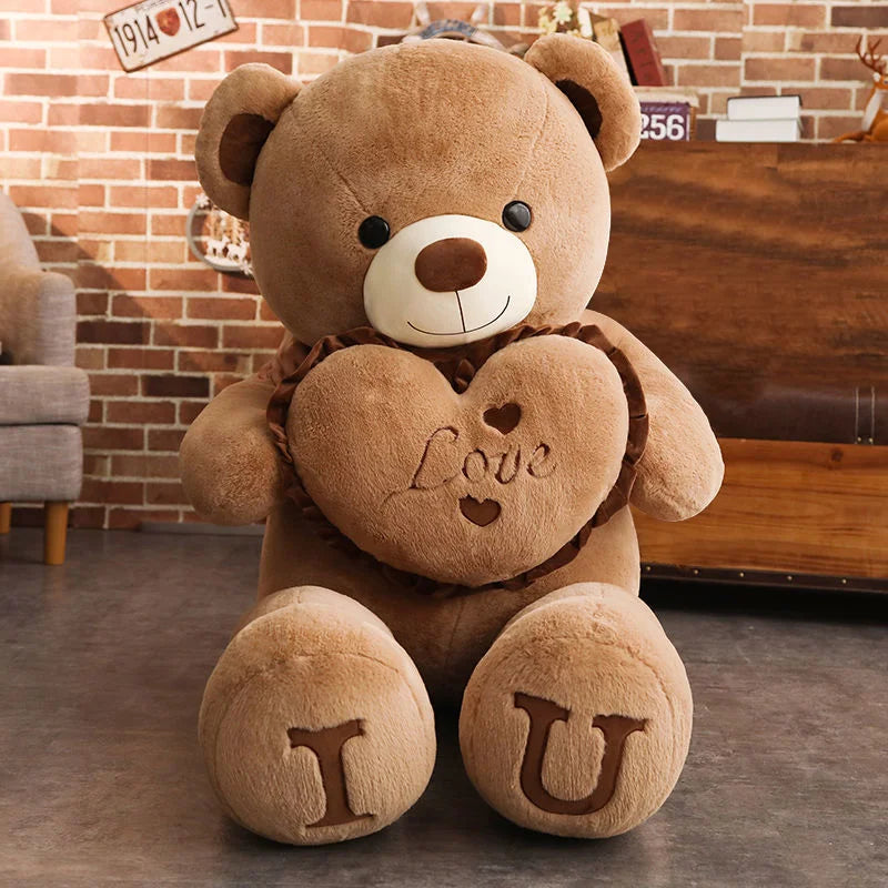 Close-up of the I Love You message on a large teddy bear plush
