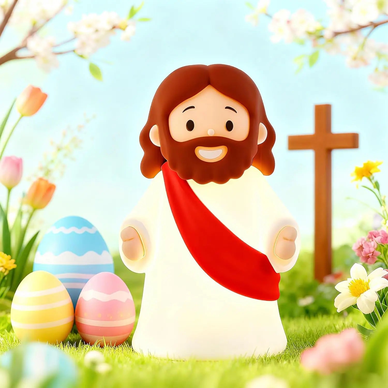 Jesus night light providing a comforting glow in a child’s bedroom at night