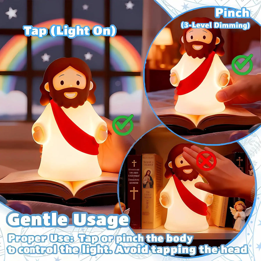 Soft glowing Jesus night light creating a peaceful nighttime atmosphere