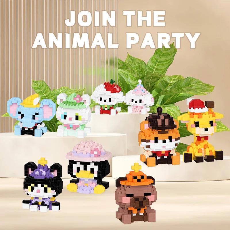 Kawaii animal building block collection set with multiple cute characters, perfect gift idea and desk decor toys