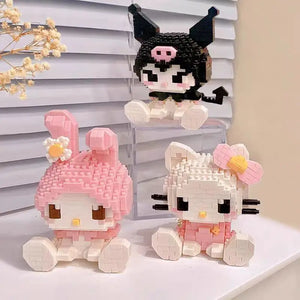 Fully assembled KEEPPLEY Sanrio building block figures on display