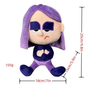 Front view of Lily Duolingo purple plush toy