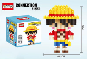 Luffy-style mini brick figure built from colorful blocks