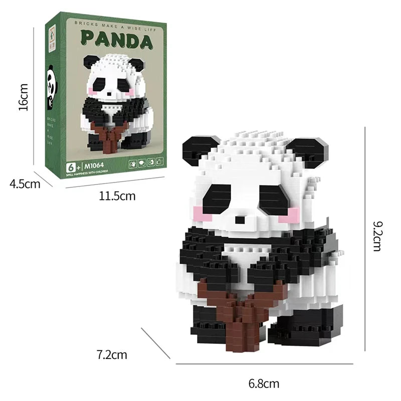 Mini panda building block set hugging bamboo, cute nature-themed toy and aesthetic desk decor gift