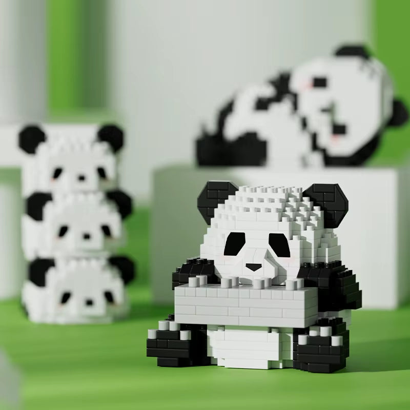 Mini panda building block sitting pose cute desk decor toy with detailed brick design