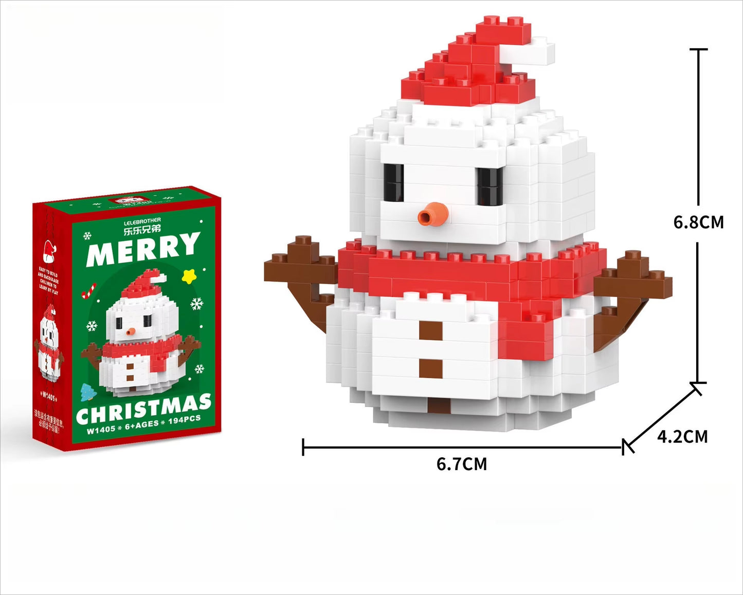 Mini snowman building block set size 6.8cm with Christmas gift box packaging for holiday decor
