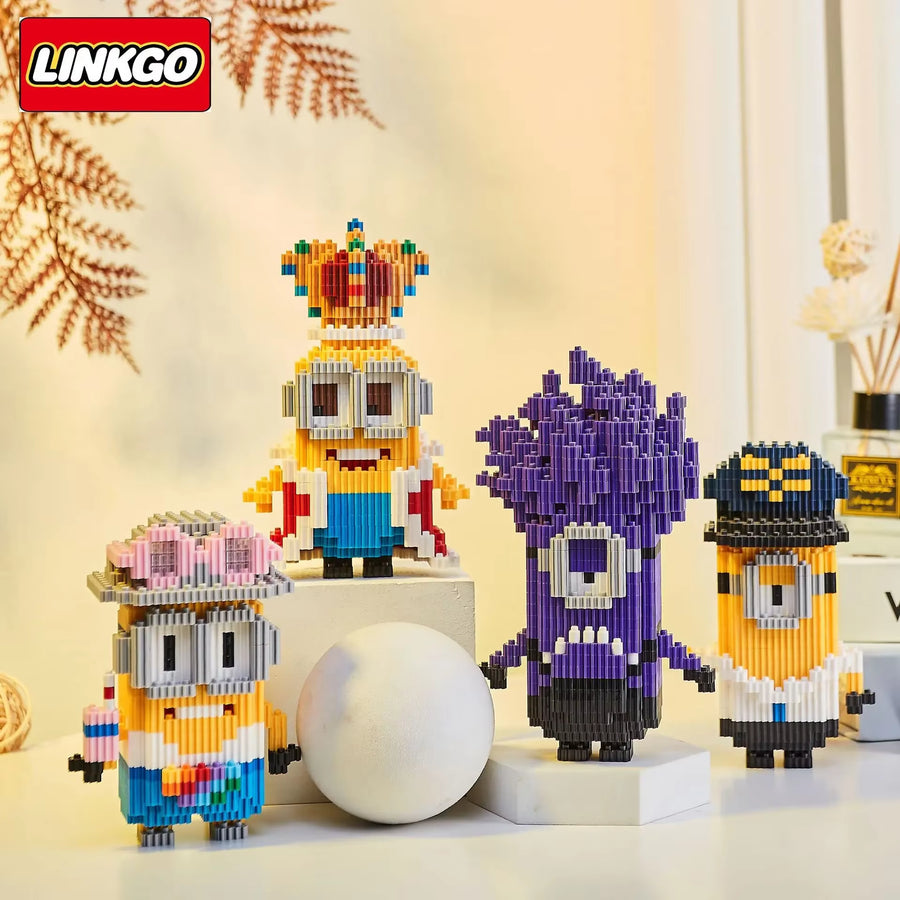 Mini workers and monster building block figures displayed together as a group set