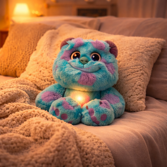 Monsters Inc breathing plush toy with a soft glowing belly for sleep comfort