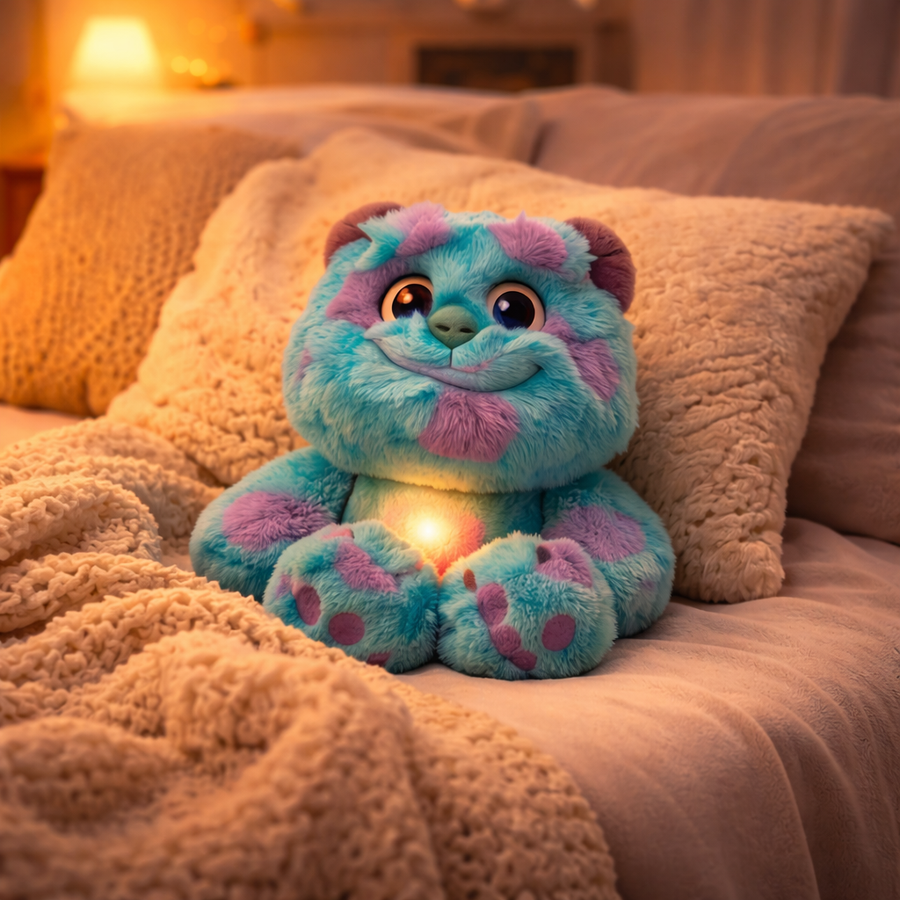 Monsters Inc breathing plush toy with a soft glowing belly for sleep comfort
