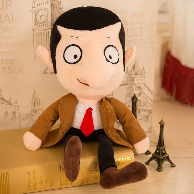 Mr. Bean–inspired teddy bear plush placed on a bed as cute decor