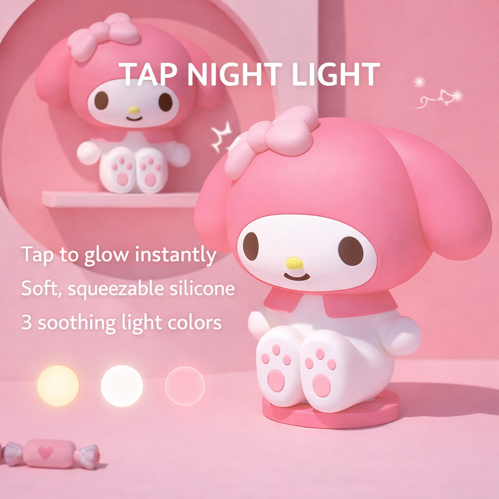 My Melody night light displayed with matching gift box packaging on a white background