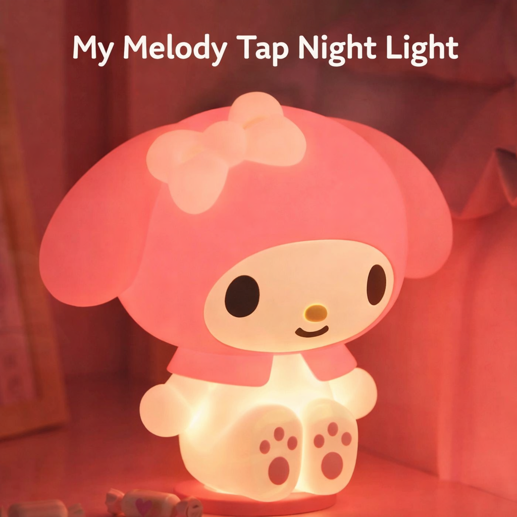 My Melody night light showing warm, soft, and cool lighting modes