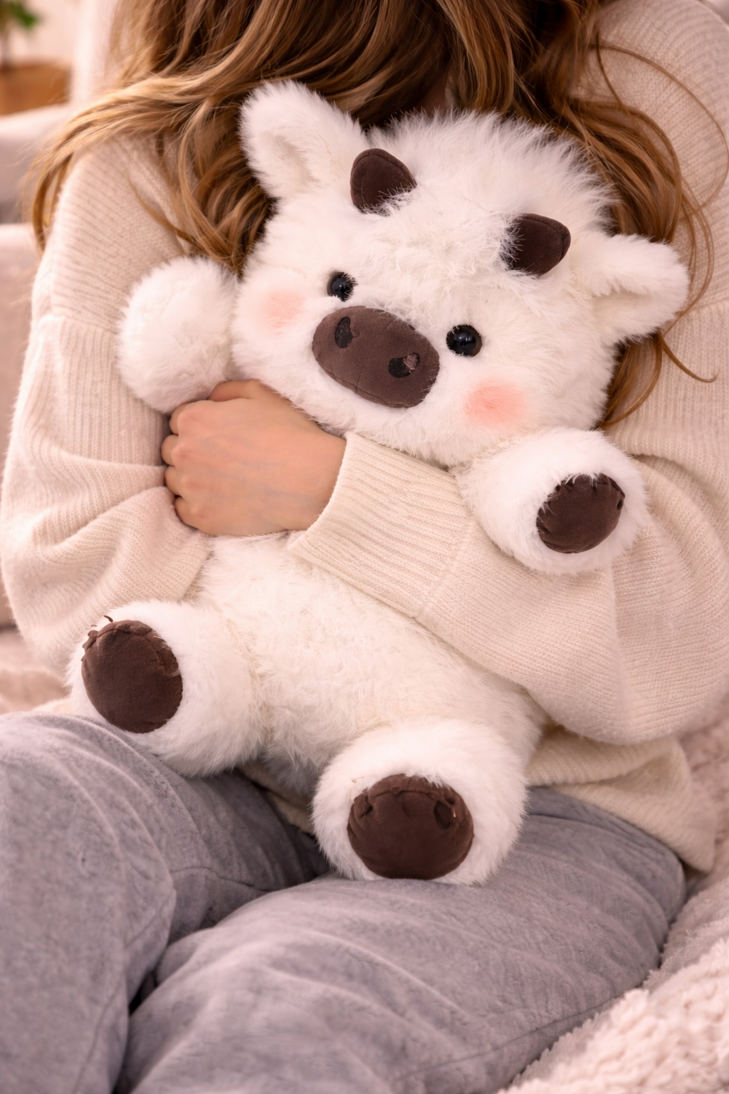 Noodle Zoomies plush being hugged, soft emotional support stuffed animal for comfort, cuddling, and relaxation