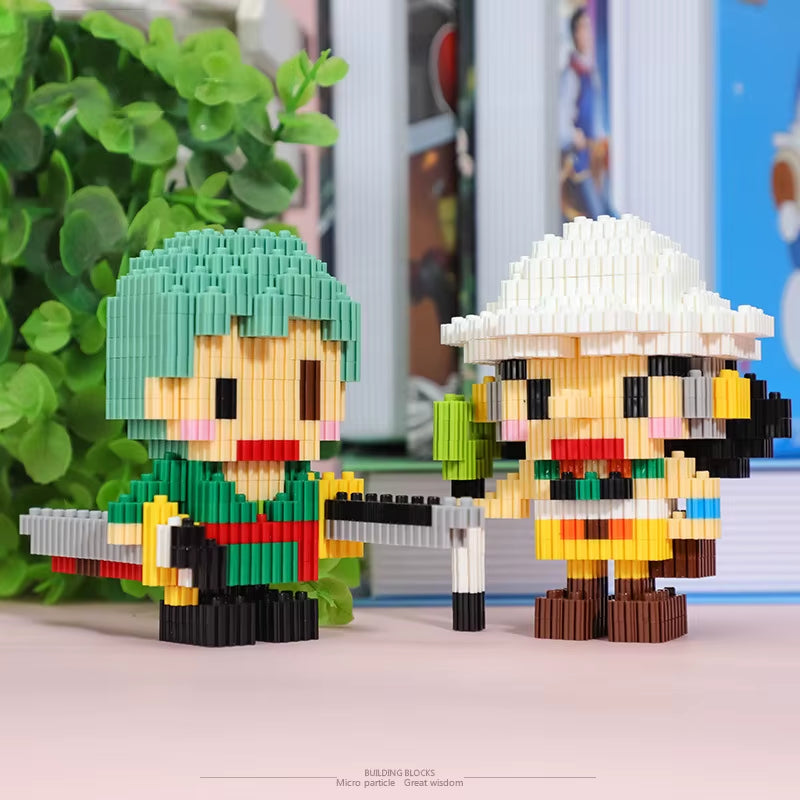 One Piece–style brick figures used as fun desk decor