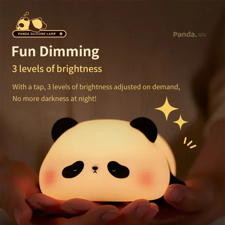 Close-up of the cute panda face on the silicone night light
