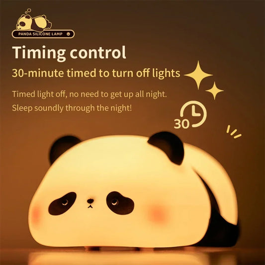 Cute panda night light made from soft silicone glowing gently