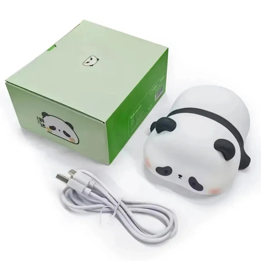 Panda silicone night light connected to USB charging cable