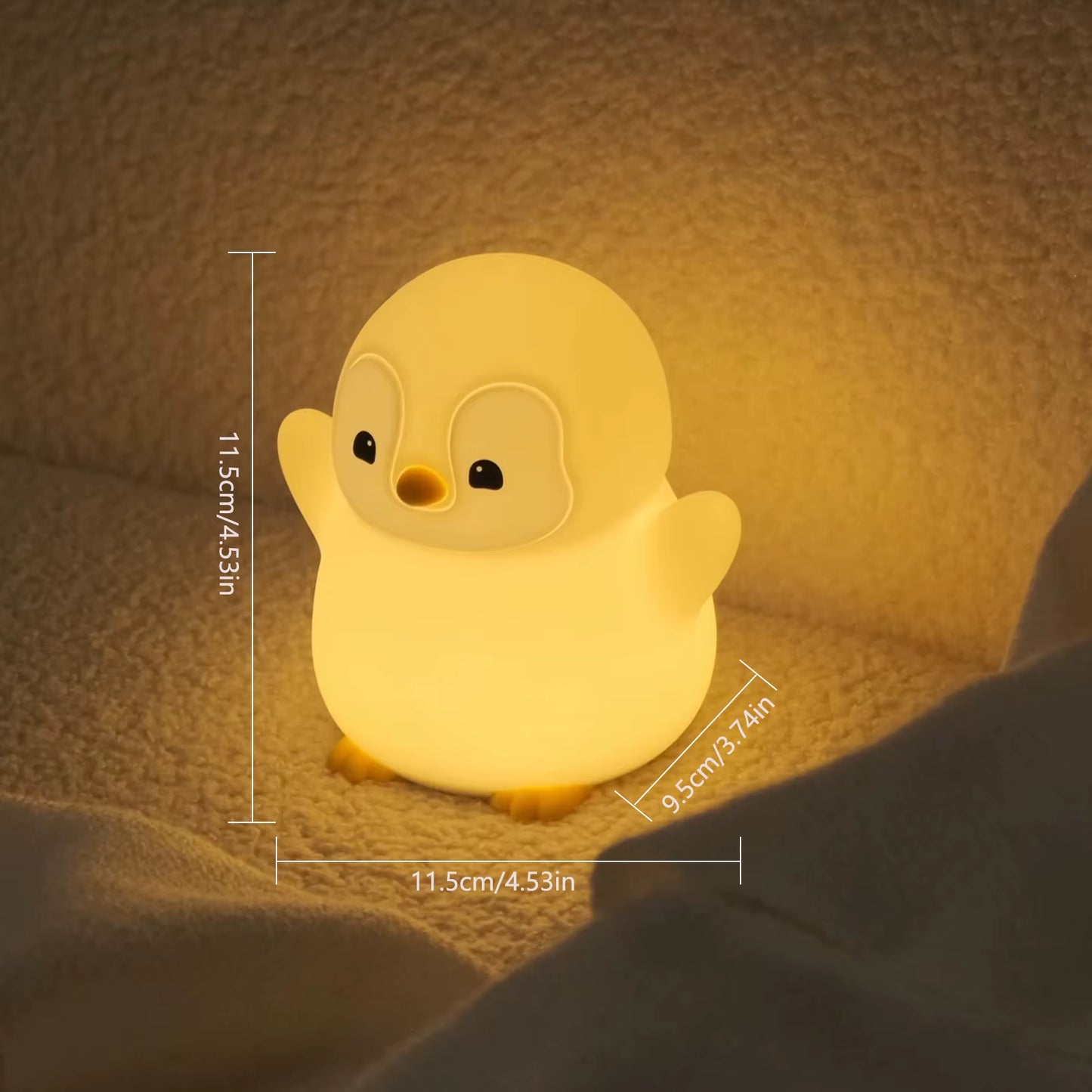 Penguin night light illuminating a cozy nighttime environmen